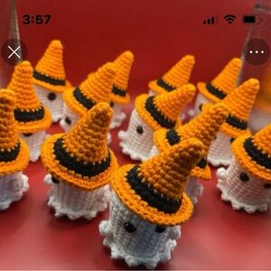 Crochet Ghost with Orange Witch Hat